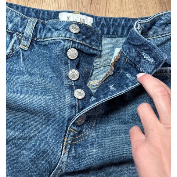 We The Free Free People Denim Mini Skirt Button Fly Distressed Blue Size 27 - Picture 6 of 9